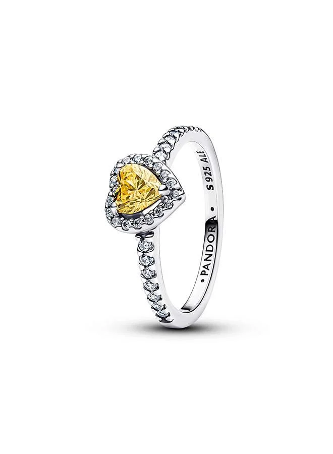 PANDORA Heart sterling silver ring with vibrant yellow and clear cubic zirconia