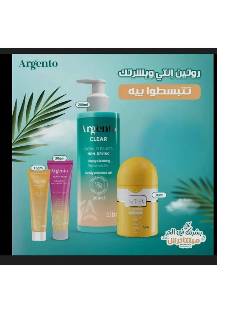 Argento Clear CLEANSER 200ml + Vitamin C Serum 30ml + Night Cream 30g + Eye Contour Cream 30g - Set - Image 2