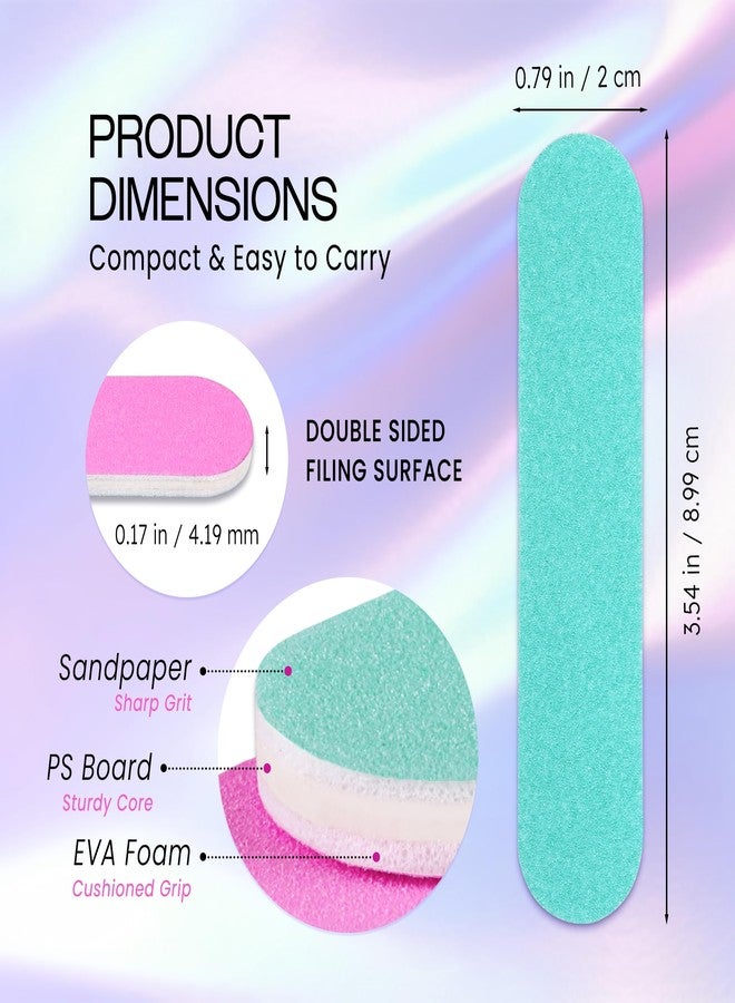 Pana 25pcs - PANA Mini Double-Sided Emery Nail File for Manicure, Pedicure, Natural, and Acrylic Nails - Pink/Teal (Grit 80/80) - Image 3