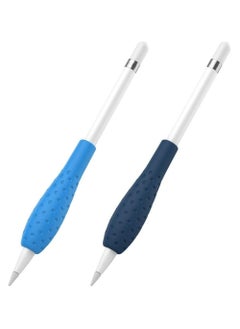[2 Pack] Silicone Grip Holder Ergo Protective Sleeve Cover Case Accessories Compatible With Apple Pencil 1st / 2nd Generation Blue & Midnight Blue