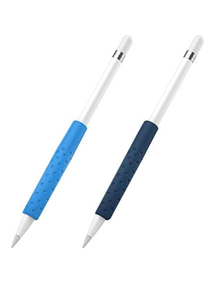 Generic - [2 Pack] Silicone Grip Holder Ergo Protective Sleeve Cover Case Accessories Compatible With Apple Pencil 1st / 2nd Generation Blue & Midnight Blue - Image 1