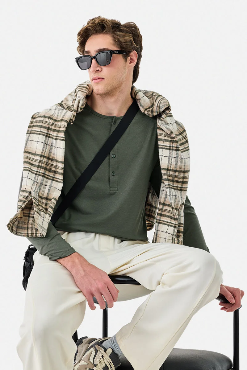 SNITCH Stretch Regular Fit Henley Collar T-Shirt