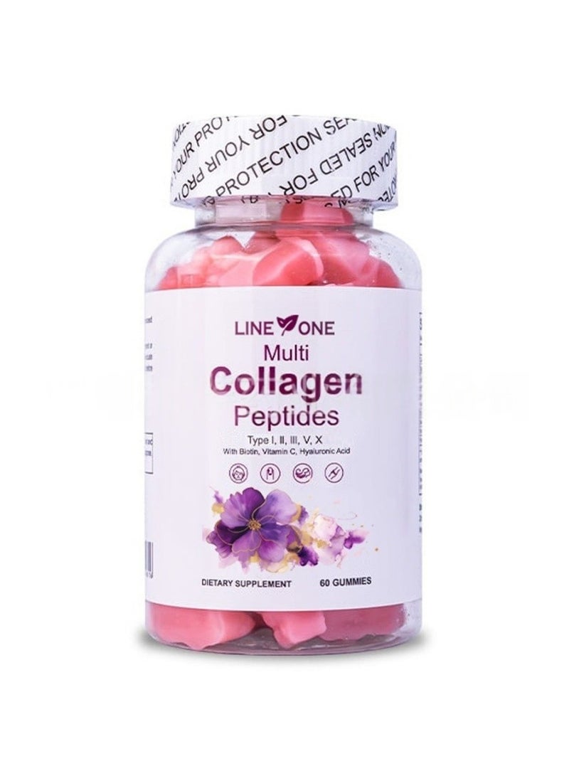 LINE ONE 5-Type Multi Collagen Complex Gummies - Type I II III V X Peptides | 60 Chewables  - Image 1