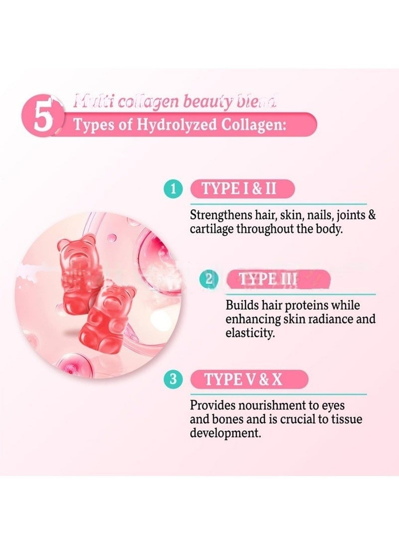 LINE ONE 5-Type Multi Collagen Complex Gummies - Type I II III V X Peptides | 60 Chewables  - Image 4
