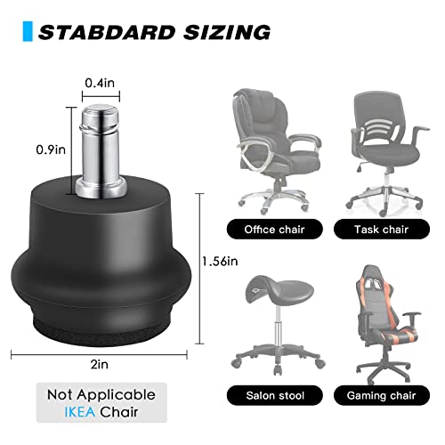 Omyoffice Bell Glides Replacement Office Chair or Stool Swivel Caster Wheels to Fixed Stationary Castors, Office Chair Wheels for Carpet - with Separate Self Adhesive Felt Pads/Chair Feet Wheel Stopper - Image 2