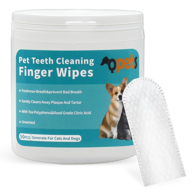 Qpets® 50 PCS Wet Wipes for Dogs, Pet Wet Wipes for Cats Dogs, Non-Woven Dog Wet Wipes for Cleaning Finger Cat Cot Grooming Wipes Suit for Pet Daily Teeth & Paw Care Cleaning Wipes - Image 1