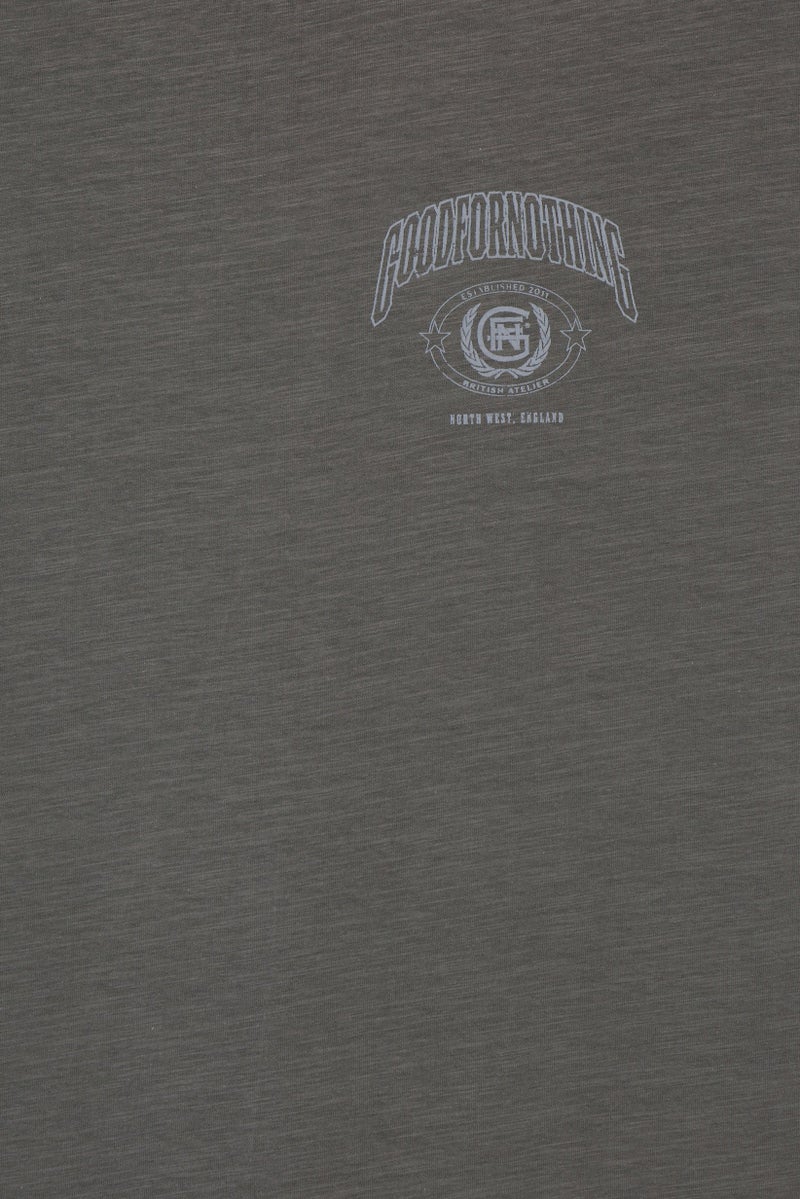 GOOD FOR NOTHING Men Crew Neck Short Sleeve Brand Logo T-Shirt, Grey - Image 2