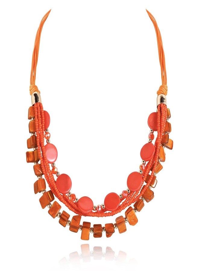 Coiris Layered Shell Beaded Necklaces for Women Handmade Boho Orange Bead Choker Necklace Holiday Style Costume Jewelry for Women(N0145-Orange) - Image 1
