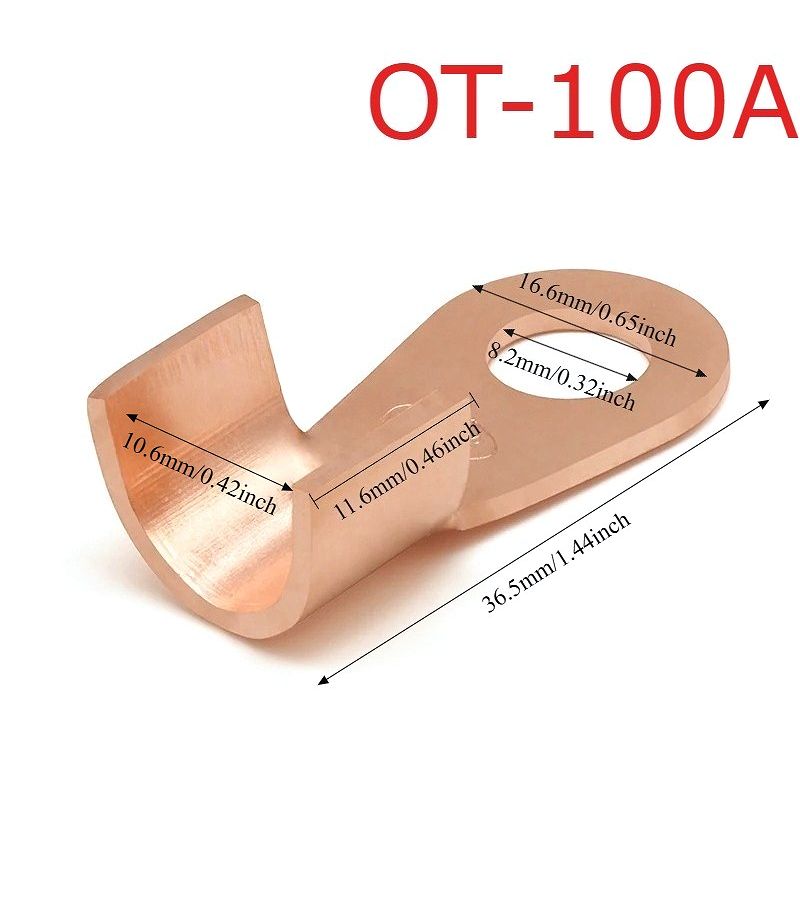 OT 100A 8 Pieces Open Type Terminal Purple Copper Crimping Cable End Connector - Image 2