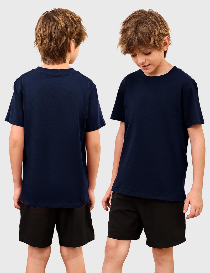 Gihuo 5 Pack Boys Cotton Shirts Short Sleeve Tees Summer Tops Soft Kids Tshirts (US, Age, 5 Years, White,Black,Green,Grey,Dark Gray) - Image 3
