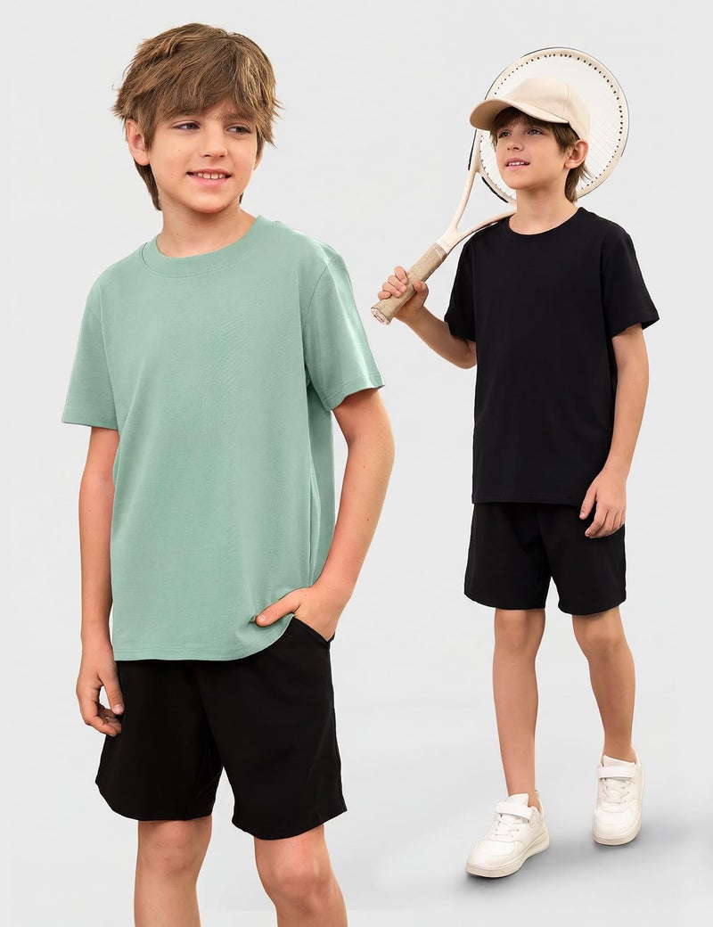 Gihuo 5 Pack Boys Cotton Shirts Short Sleeve Tees Summer Tops Soft Kids Tshirts (US, Age, 5 Years, White,Black,Green,Grey,Dark Gray) - Image 2