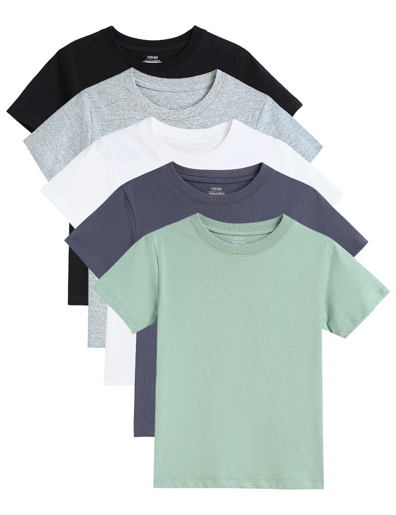 Gihuo 5 Pack Boys Cotton Shirts Short Sleeve Tees Summer Tops Soft Kids Tshirts (US, Age, 5 Years, White,Black,Green,Grey,Dark Gray) - Image 1