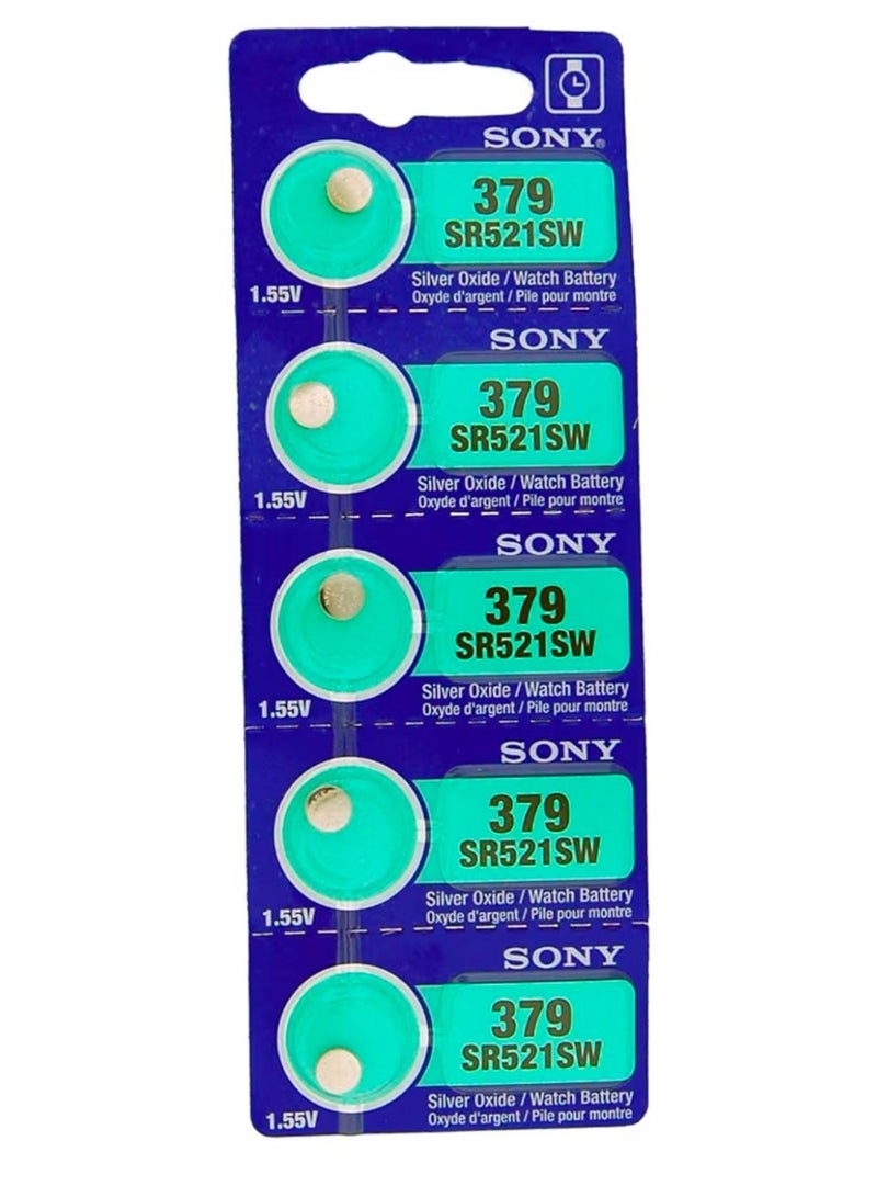 Sony 379 SR521SW Watch Cell Button Battery 1.55V (5 Pieces Pack)