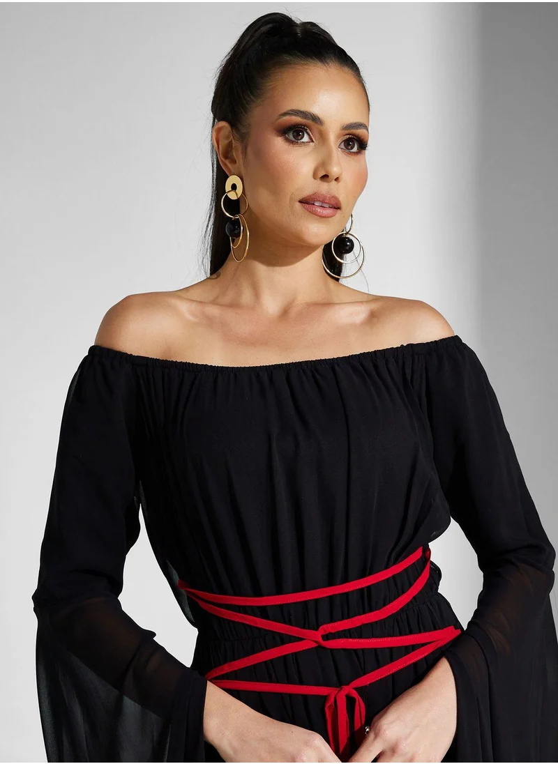جولدن ابل Off Shoulder Tiered Dress