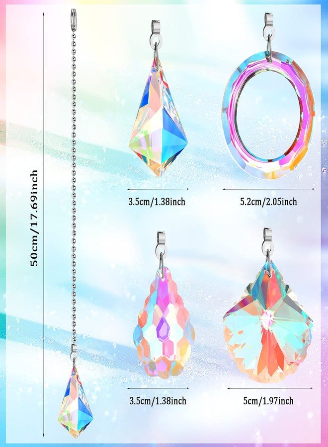 Honoson 4 Pieces Crystal Ceiling Fan Pull Chain Decorative Rainbow Pull Chain Extension 20 Inch Ceiling Ornament with Ball Connector(Water Drop, Shell, Diamond, Ring) - Image 3