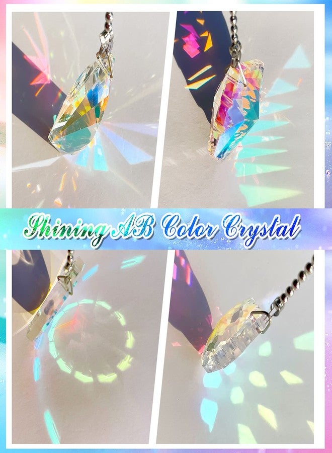 Honoson 4 Pieces Crystal Ceiling Fan Pull Chain Decorative Rainbow Pull Chain Extension 20 Inch Ceiling Ornament with Ball Connector(Water Drop, Shell, Diamond, Ring) - Image 5
