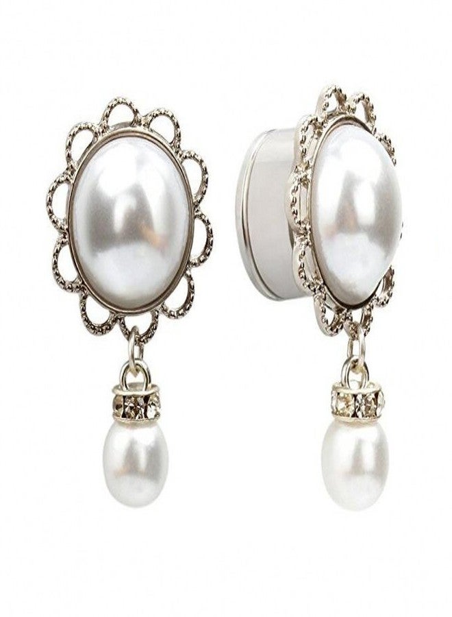 IPINK-Stainless Steel Pearl Pendant Ear Piercing Tunnel and Plugs Ear Expender Gauges (0G(8mm)) - Image 1