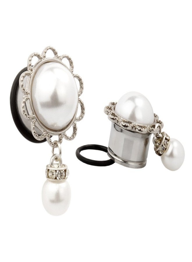 IPINK-Stainless Steel Pearl Pendant Ear Piercing Tunnel and Plugs Ear Expender Gauges (0G(8mm)) - Image 2