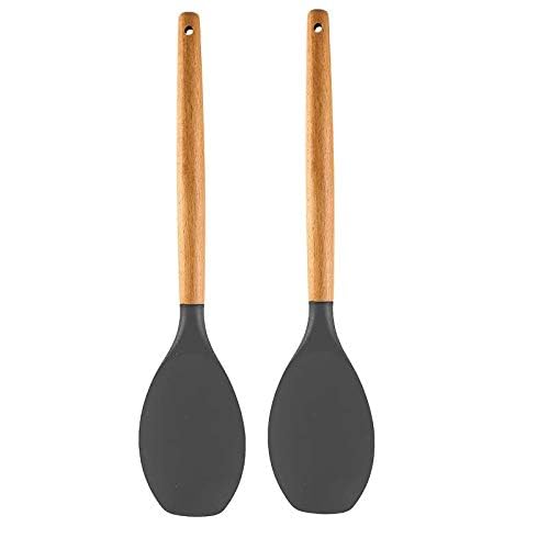 P-Plus International Premium Silicone Spatula - Flexible & Heat Resistant Rubber Spatula - Non-Stick & Non-Scratch Spatula Silicone with Wood Handle (Grey, Pack of 2) - Image 2