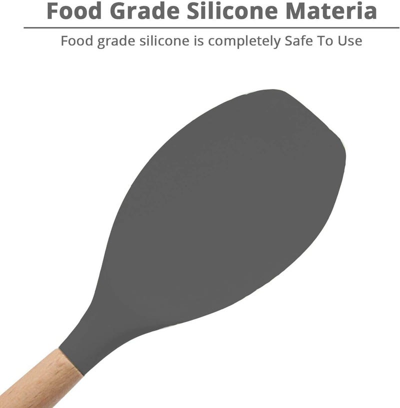 P-Plus International Premium Silicone Spatula - Flexible & Heat Resistant Rubber Spatula - Non-Stick & Non-Scratch Spatula Silicone with Wood Handle (Grey, Pack of 2) - Image 4