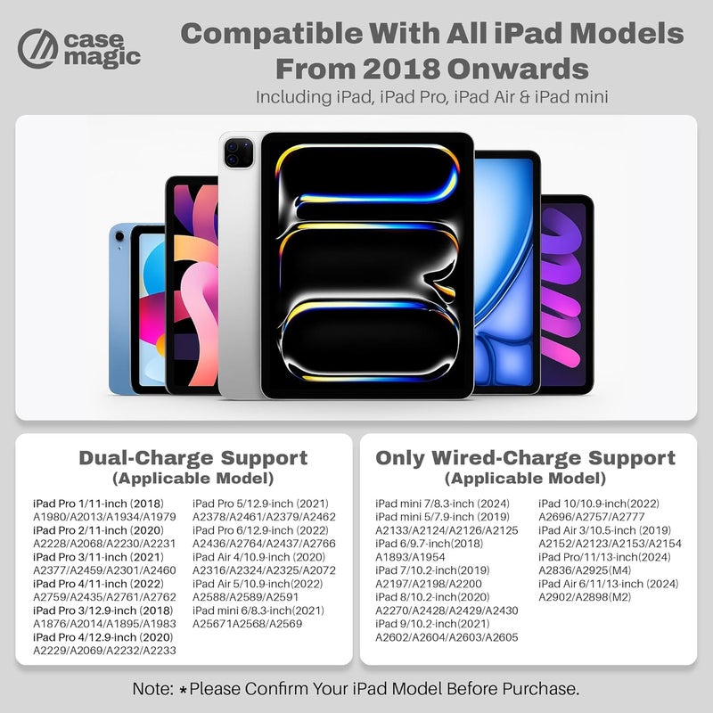 case-magic Dual Charging Stylus Pen for iPad with Magnetic Wireless Charging, Palm Rejection,Tilt Sensitivity, Type-C, Compatible with iPad Pro/Air/Mini, Drawing & Note-Taking Pen Replaceable Nib - Image 3
