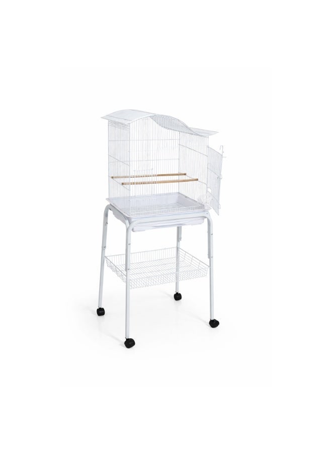Dayang 613 Bird Cage with C1 Rolling Stand - Elegant White Wave Roof Design with Wheels, Storage Basket, Wooden Perches, Food Cups & Pull-Out Tray for Canary, Budgie, Finch & Small Birds, 125cm Total - Image 2