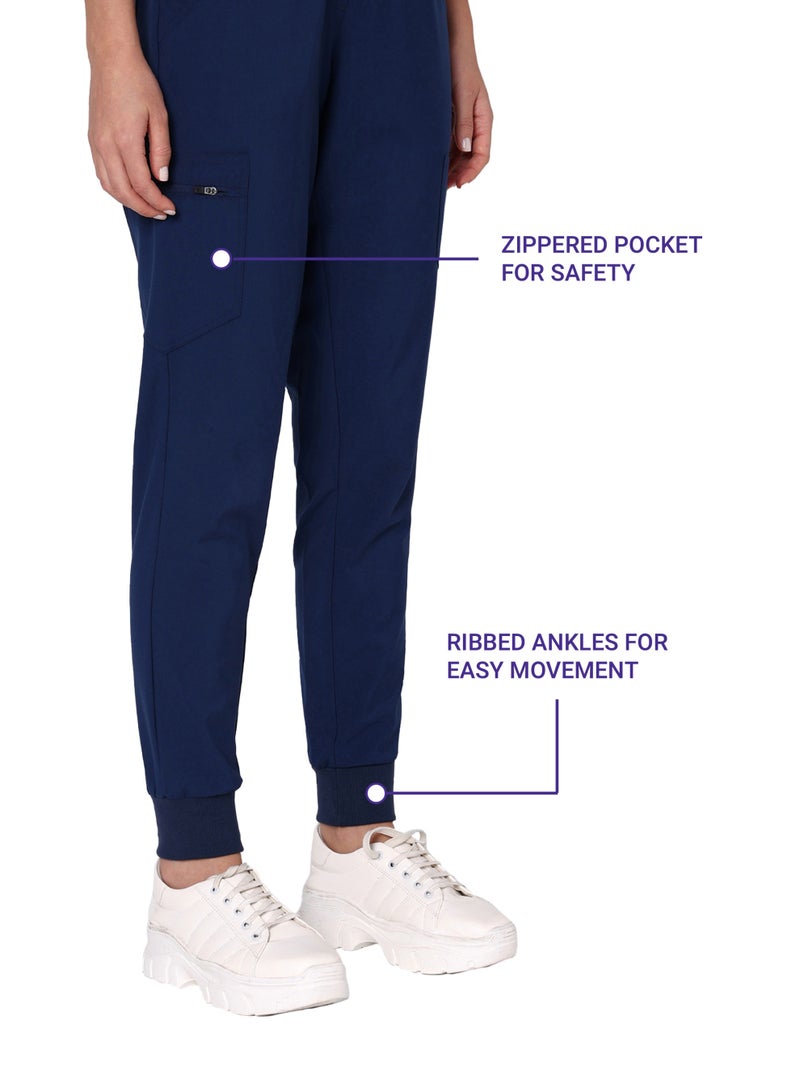 KNYA بدلة طبية نسائية من KNYA Ecoflex | 8 جيوب | بلوزة ماندرين | بنطال كارجو | قماش مطاطي في أربعة اتجاهات | للأطباء (مقاس 2XL، أزرق داكن) - Image 5