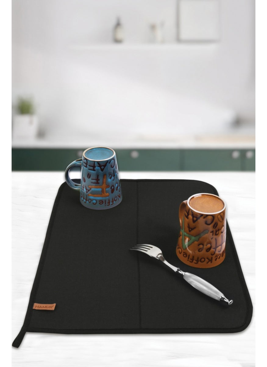 Hamur - Dough Basic Dish Drying Mat Drying Cloth Drying Cloth Countertop Black - Image 1