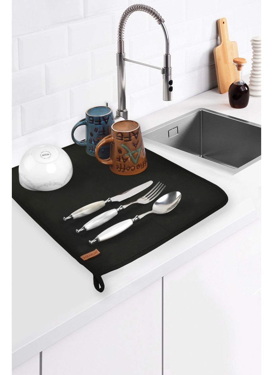 Hamur - Dough Basic Dish Drying Mat Drying Cloth Drying Cloth Countertop Black - Image 1