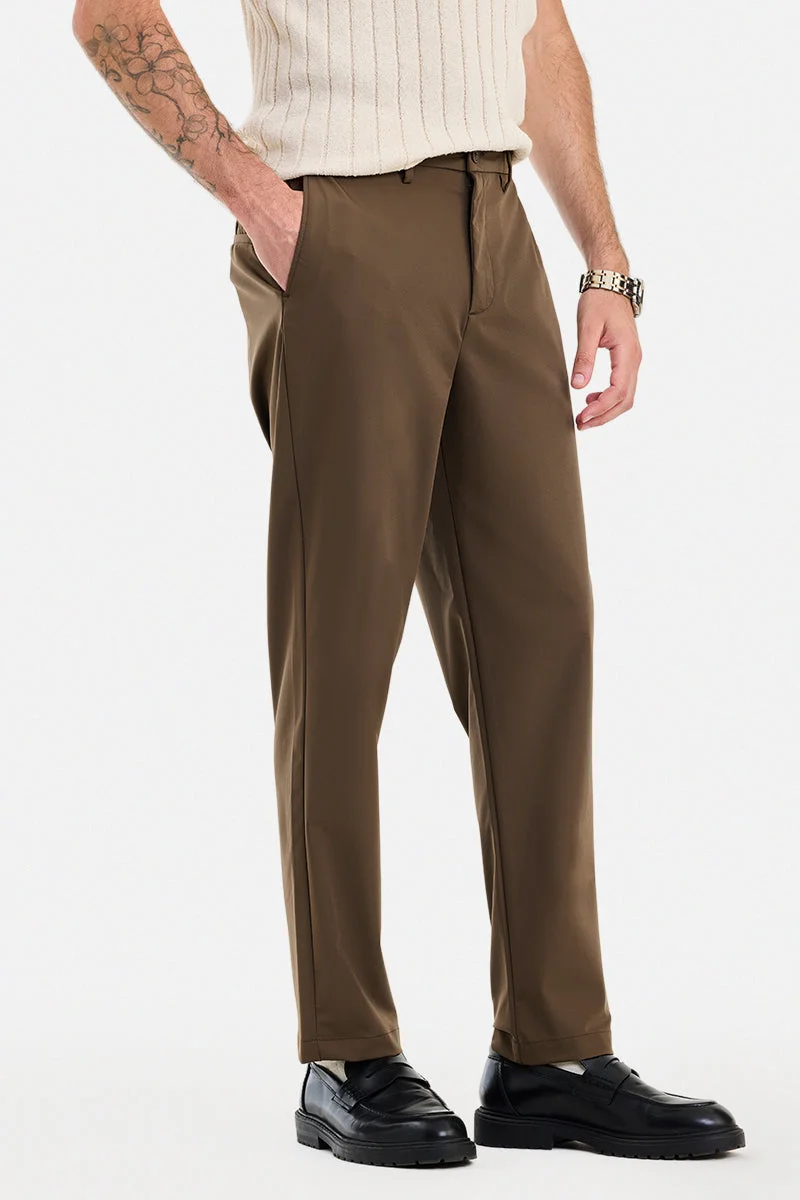 SNITCH Brown Solid Relaxed Casual Trousers