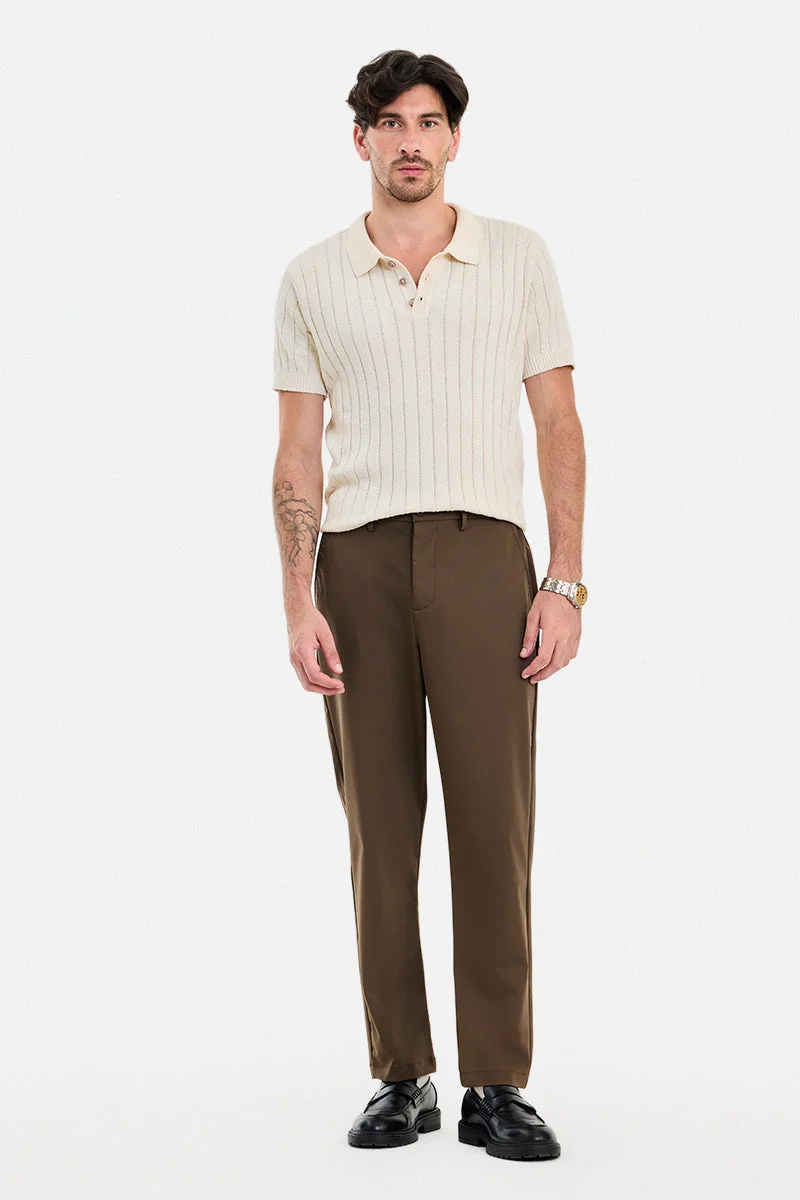 SNITCH Brown Solid Relaxed Casual Trousers