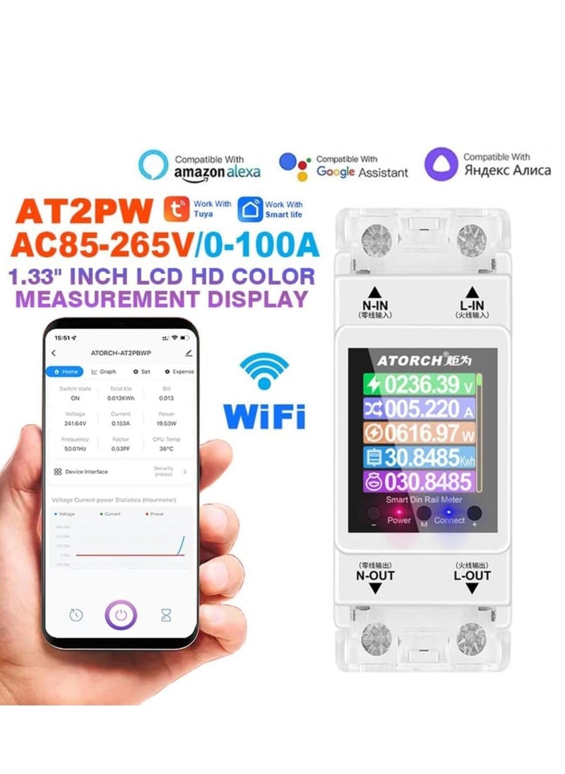 Generic - Intelligent Electric Power Meter, LCD Display Digital Power Energy Meter for Smartphone APP Remotely Control with Timing Sharing Alarm WiFi, AC 85-265V Power Consumption Energy Monitor - Image 1