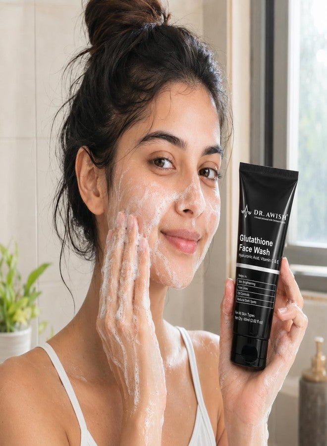 Dr AWISH Dr. AWISH Glutathione Face Wash | Brightening & Oil Control Cleanser with Hyaluronic Acid, Vitamin C & E | Reduces Dark Spots, Evens Skin Tone & Smooths Texture | For All Skin Types | 60ml - Image 2