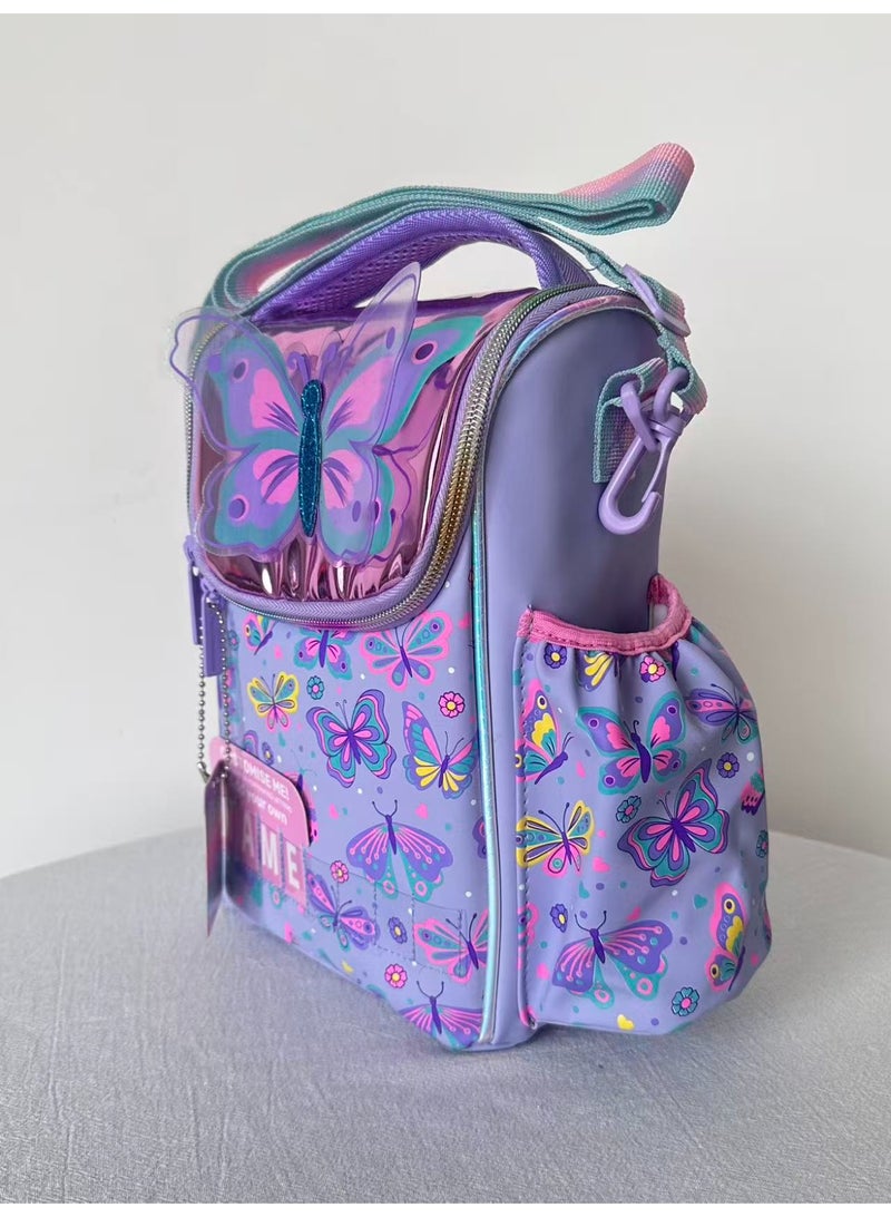 VEST Kids Lunch Bag, Purple Butterfly Print Insulated Lunch Bag, Handheld & Crossbody Portable Lunch Tote - Image 2