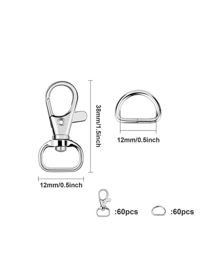 SANNIX 120 Pcs Keychain Clip Hooks With D Ring Include 60Pcs Swivel Snap Hooks Lanyard Clip And 60Pcs D Ring For Purse Hardware Sewing Projects (1/2” Inside Width) - Image 3