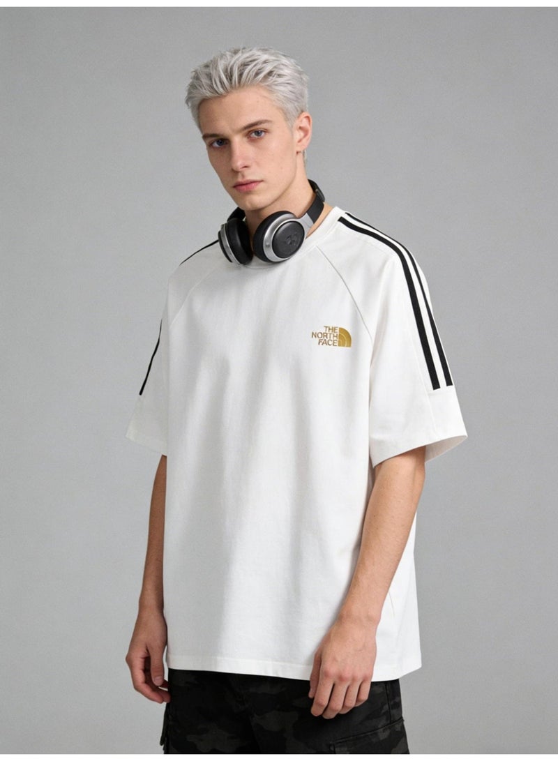 ذا نورث فيس Loose T-shirts with LOGO, 300g double-yarn cotton loose T-shirts for men and women with the same paragraph, and 2 short-sleeved round neck shirts for leisure sports. - Image 5