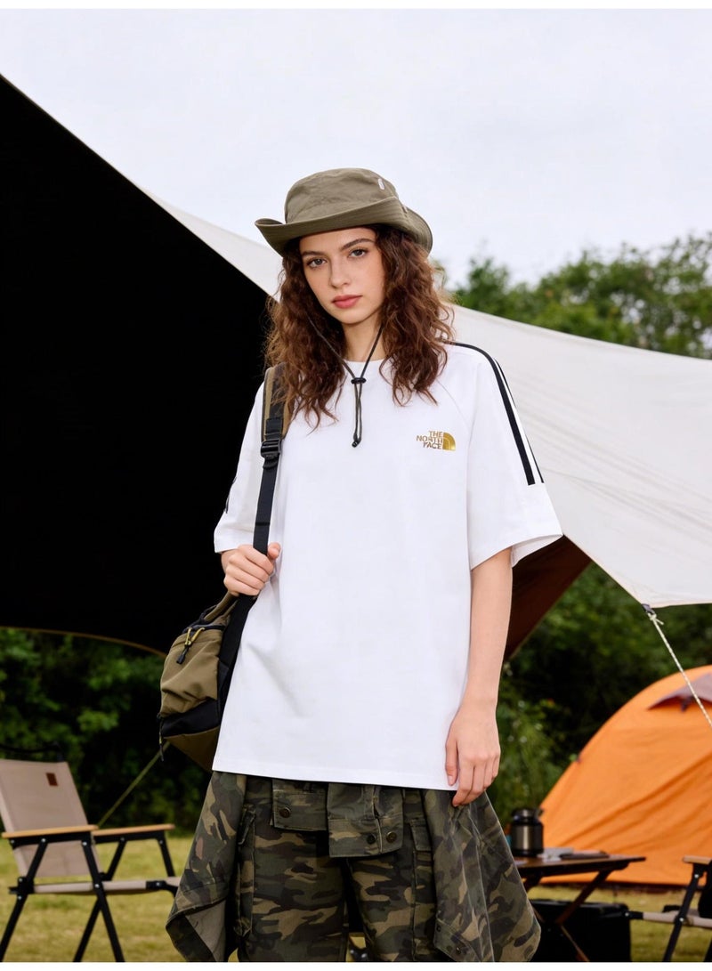 ذا نورث فيس Loose T-shirts with LOGO, 300g double-yarn cotton loose T-shirts for men and women with the same paragraph, and 2 short-sleeved round neck shirts for leisure sports. - Image 4