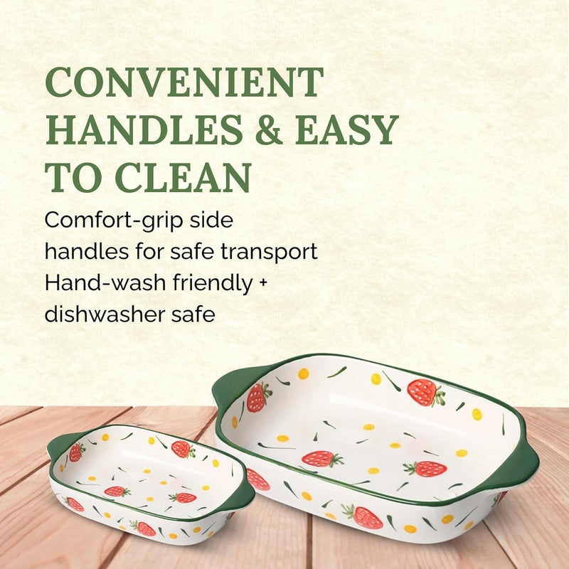 OLWICK وعاء سيراميك مستطيل 2 قطعة، طبق خبز سعة 600 مل، أطباق كسرولة آمنة في الميكروويف للفرن، صواني لازانيا عميقة مع مقابض للمطبخ (أخضر داكن) - Image 5