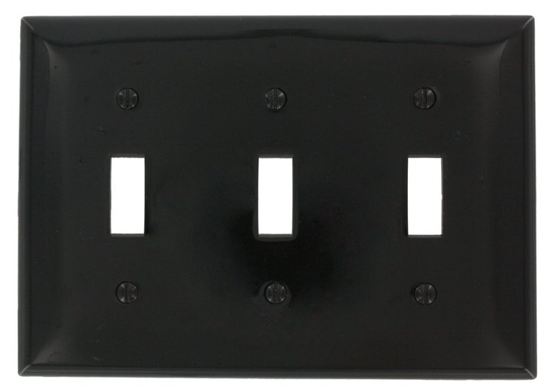 Leviton 3Gang Toggle Device Switch Wallplate Standard Size Thermoplastic Nylon Device Mount 1Pack 80711E Black