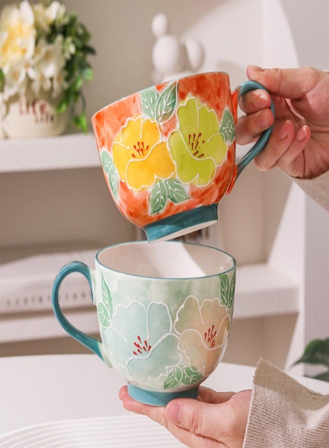 Spooky Ceramic Coffee Mug 500ml - Hand-Painted Underglaze Floral Cup with Handle - High-Temperature Resistant Tea & Water Cup for Office or Home - Gift for Women, Men, Couples, Friends (Pattern - C) - Image 4