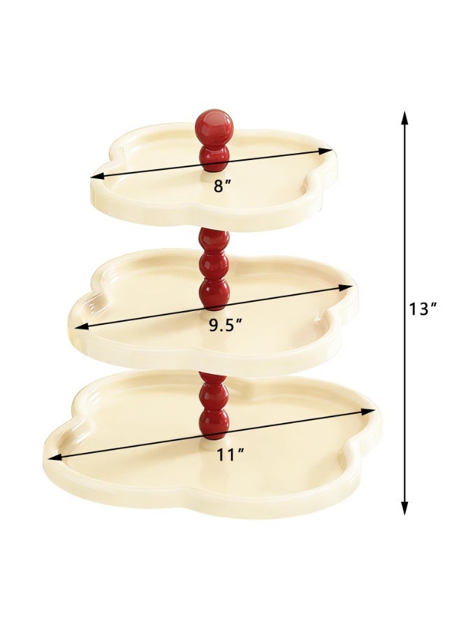 1 Pack 3 Tier Cupcake Stand Holder, Plastic Dessert Display Tower with Red Accents, Cream Color, 13 Inch Height, for Cupcakes Donuts Fruits - Image 2