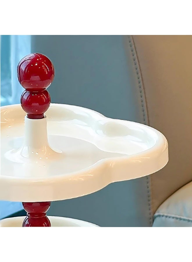 1 Pack 3 Tier Cupcake Stand Holder, Plastic Dessert Display Tower with Red Accents, Cream Color, 13 Inch Height, for Cupcakes Donuts Fruits - Image 3