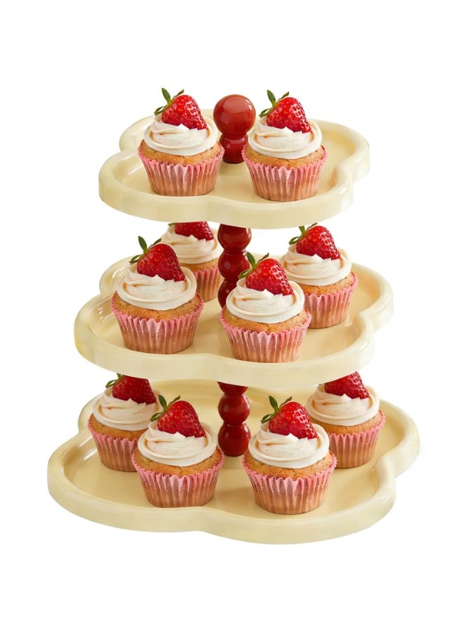 1 Pack 3 Tier Cupcake Stand Holder, Plastic Dessert Display Tower with Red Accents, Cream Color, 13 Inch Height, for Cupcakes Donuts Fruits - Image 4