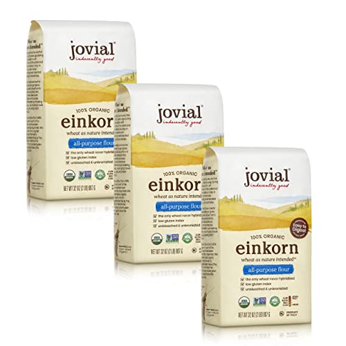 Jovial Organic Einkorn Unbleached All Purpose Flour - Bread Baking Flour for Sourdough, High Protein, Non-GMO, Organic Pizza & Pasta, European Italian, Glyphosate Free - 32 Oz, 3 Pack - Image 1