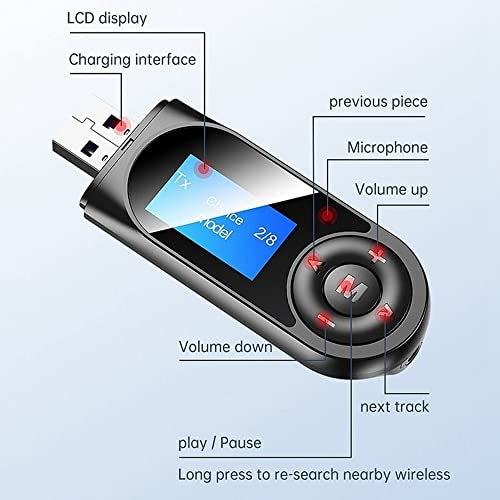 amiciSmart 5.0 Bluetooth Transmitter and Receiver 3.5mm AUX Wireless Dongle for Car Smartphone Laptops TV etc. with LCD Display and Microphone for Audio Transfer - Image 2