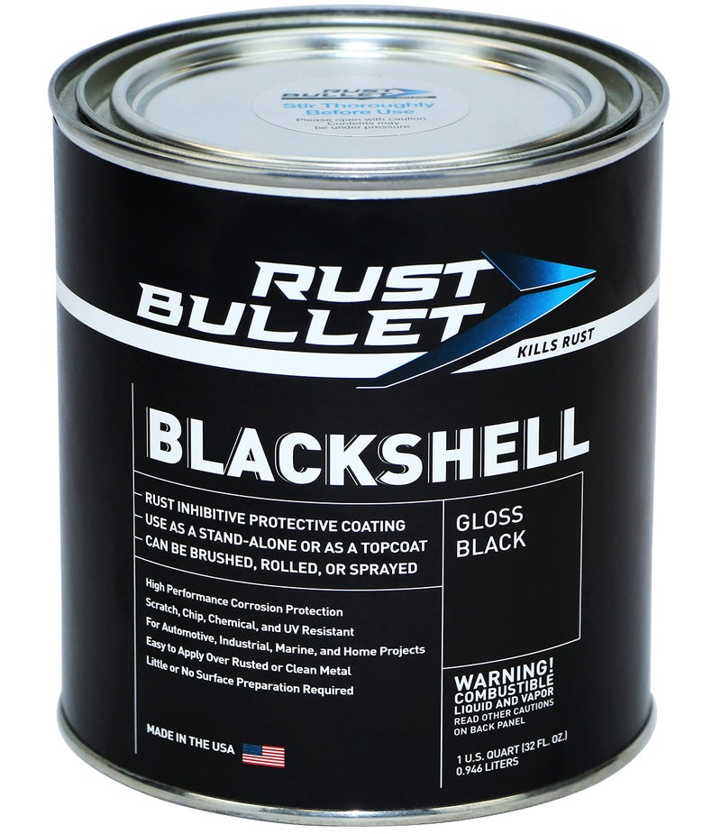 RUST BULLET طلاء رست بوليت بلاك شيل - أسود لامع - 1 لتر - طلاء وقائي ضد التآكل، مقاوم للأشعة فوق البنفسجية، طلاء مقاوم للصدأ، حماية معدنية طويلة الأمد - Image 1