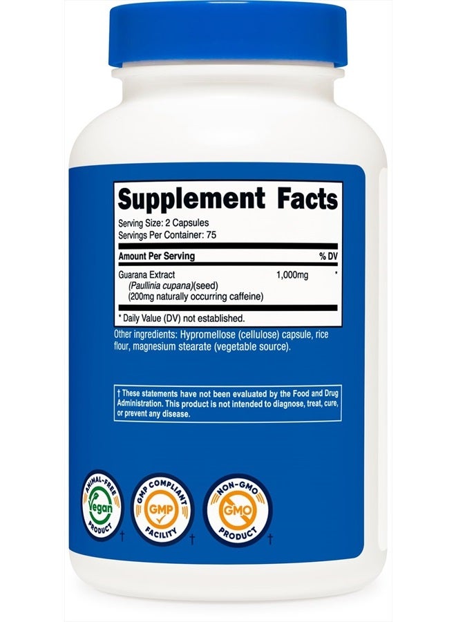 Nutricost غوارانا 1000 ملغ حصة، 150 كبسولة نباتية - مكمل طبيعي من الكافيين البرازيلي المنبه - Image 3