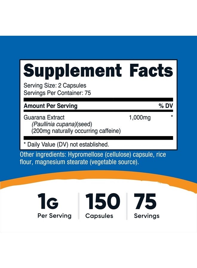 Nutricost غوارانا 1000 ملغ حصة، 150 كبسولة نباتية - مكمل طبيعي من الكافيين البرازيلي المنبه - Image 4