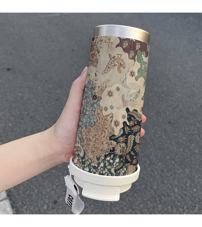 17.92 Oz Creative Color Insulated Coffee Mug 316 Stainless Steel Floral Pattern Portable Lid Straw Ideal Hot Cold Beverages Everyday Use Outdoor Sports - Image 3