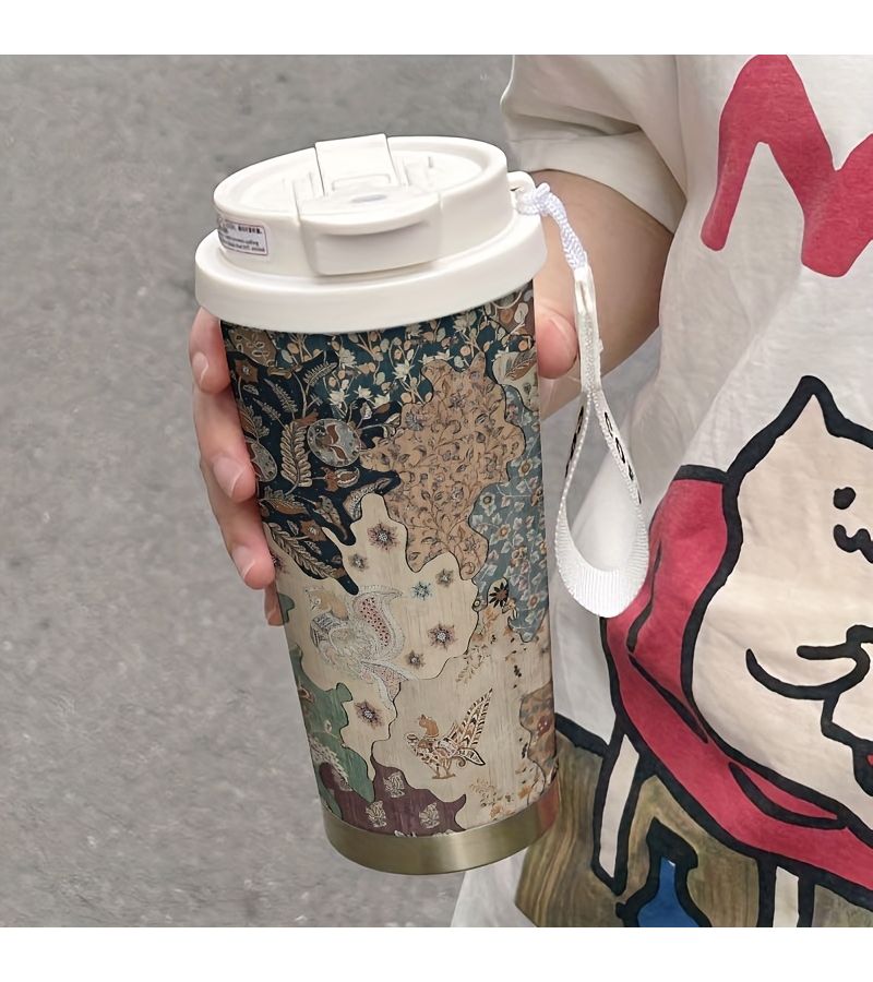 17.92 Oz Creative Color Insulated Coffee Mug 316 Stainless Steel Floral Pattern Portable Lid Straw Ideal Hot Cold Beverages Everyday Use Outdoor Sports - Image 4